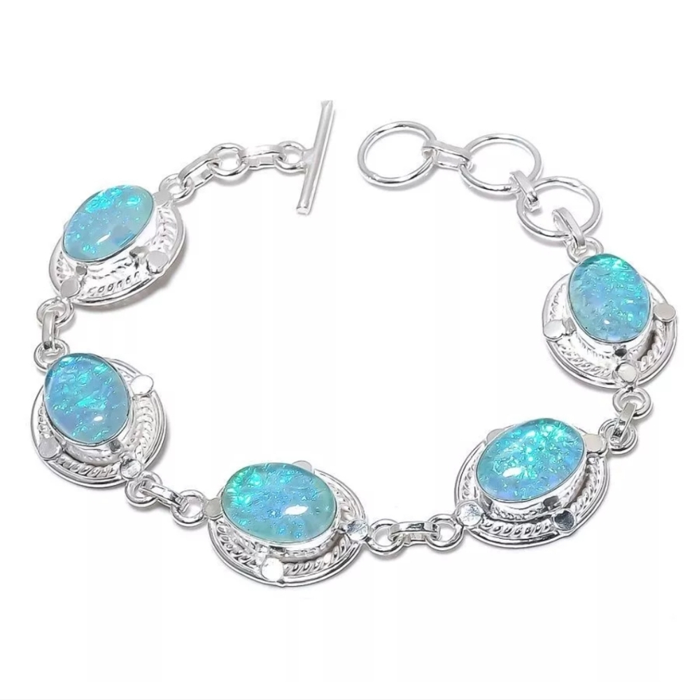 Sold elsewhere plaTriplet Opals Gemstones .925 Sterling Silver Bracelet Sz 7-8" - Picture 1 of 8